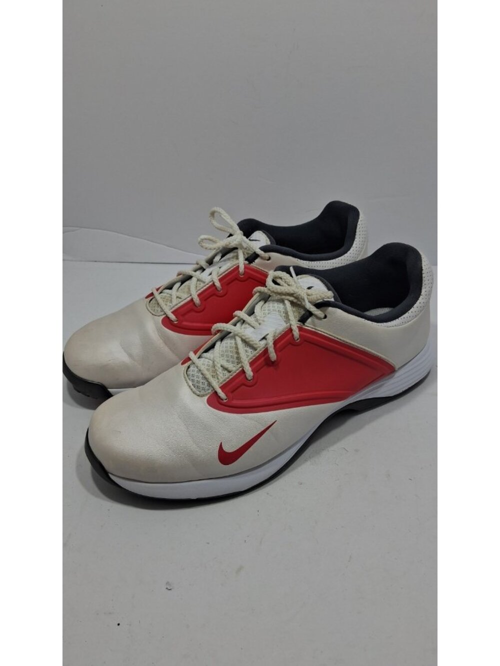 Nike Lunar Saddle 612671-101 Women's White/Red leather Golf Cleats Shoes US 9 Q